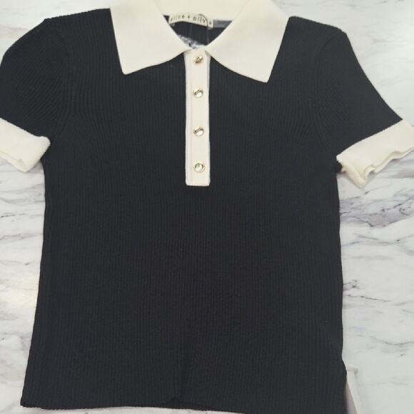 Alice + Olivia Womens Polo in Black and Cream - Picture 2 of 11